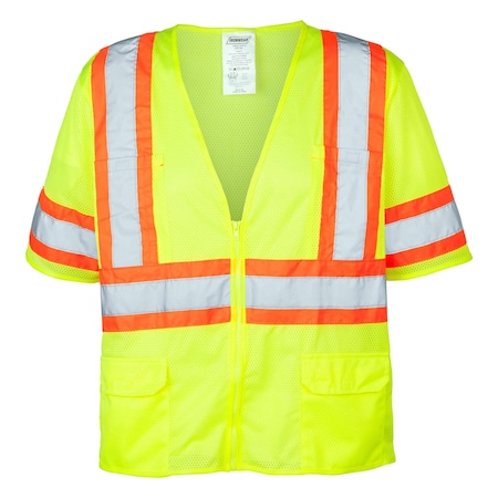 Polyester Mesh Safety Vest Class 3 W/ Zipper & 6 Pockets (Lime/4X-Large)